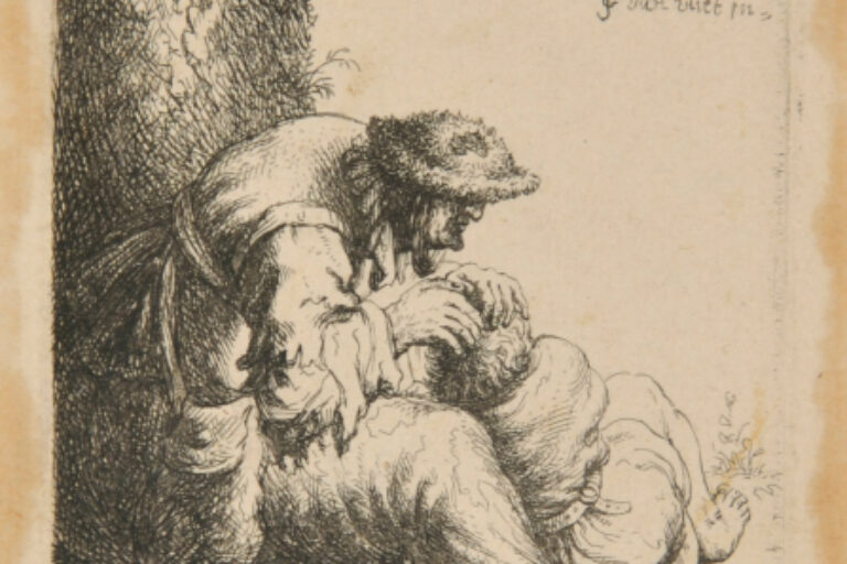 BEGGAR WOMAN FLEAING A BOY