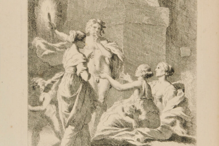 MAN WITH A TORCH NEAR A SARCOPHAGUS