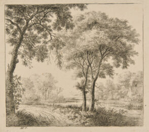 House with Shrubbery on the Bank of a River