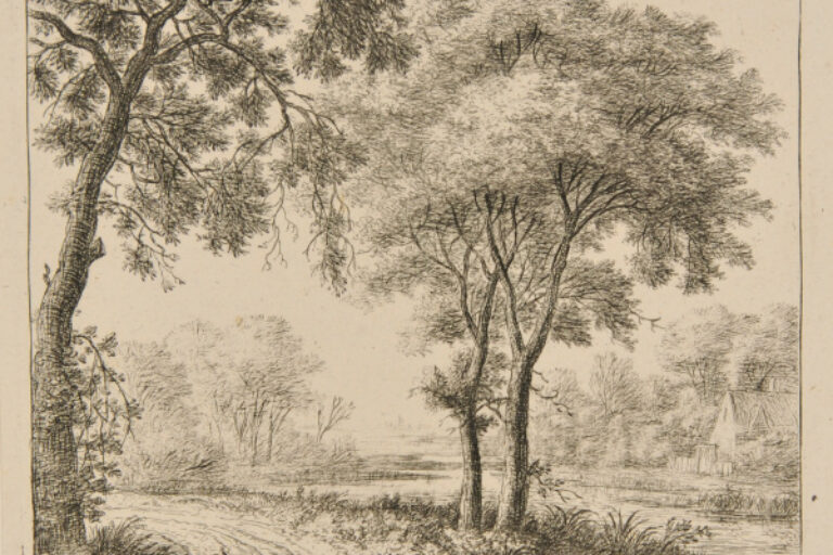 HOUSE WITH SHRUBBERY ON THE BANK OF A RIVER