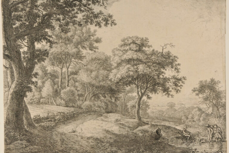 A MAN AND A WOMAN CROSSING A STREAM