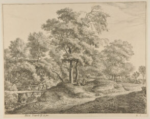 A Peasant Woman and Daughter on a Small Wooden Bridge