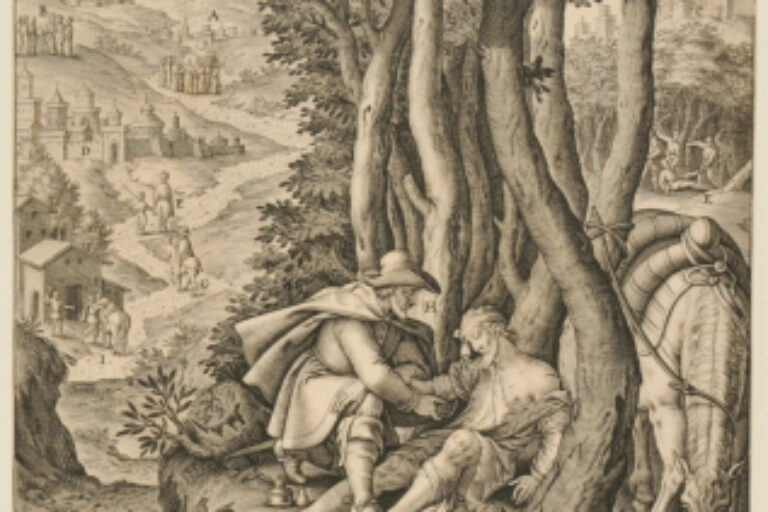THE SAMARITAN TAKING CARE OF THE WOUNDS OF THE TRAVELLER