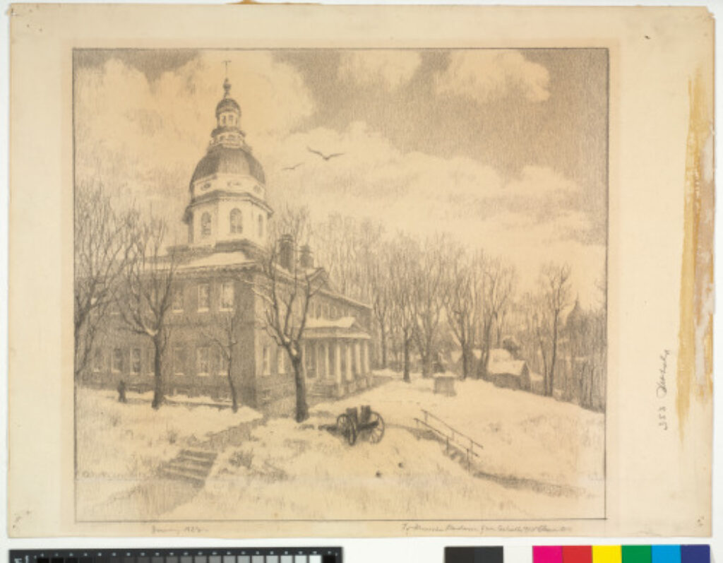 Snowscape of Maryland State House at Annapolis - Image 2