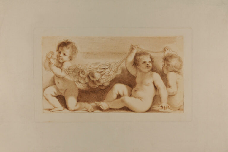 THREE NAKED CHILDREN HOLDING A FESTOON OF FRUIT
