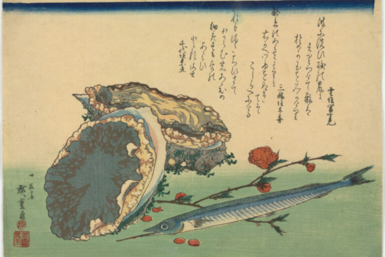 ABALONE, NEEDLEFISH AND PEACH BLOSSOMS