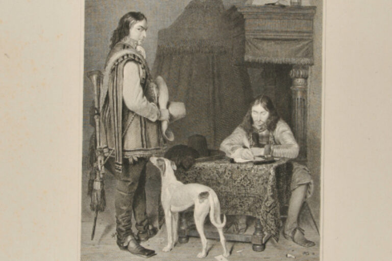 DUTCH INTERIOR, WITH TWO MEN, ONE WRITING AT A TABLE, AND A DOG