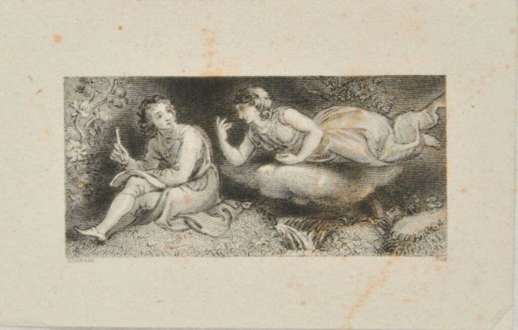 Genius on a Cloud Appearing to a Young Man Writing