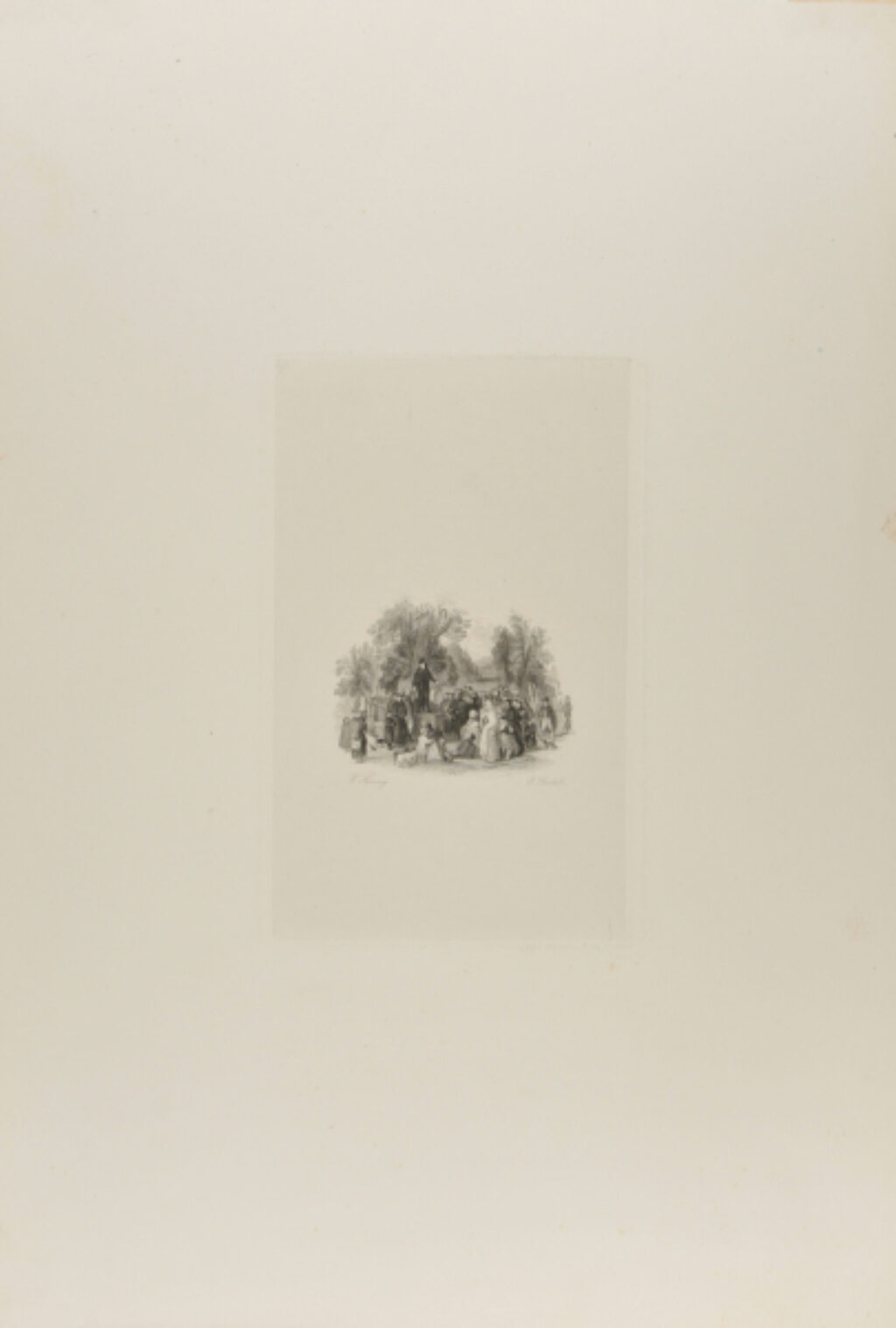 Preacher Standing on a Tombstone in a Cemetery, Surrounded by His Congregation