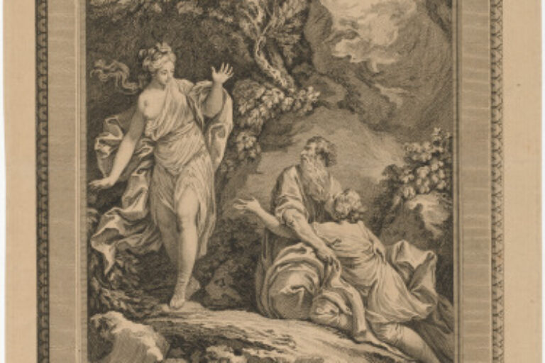 TELEMACHUS AND MENTOR AFTER HAVING SUFFERED SHIPWRECK, ARRIVING AT THE ISLAND OF CALYPSO