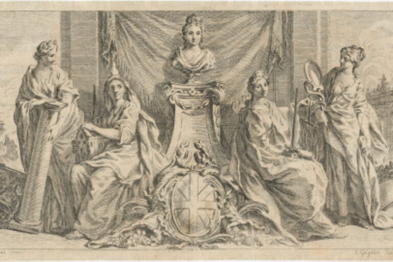 ALLEGORICAL FIGURES ABOUT BUST OF A QUEEN
