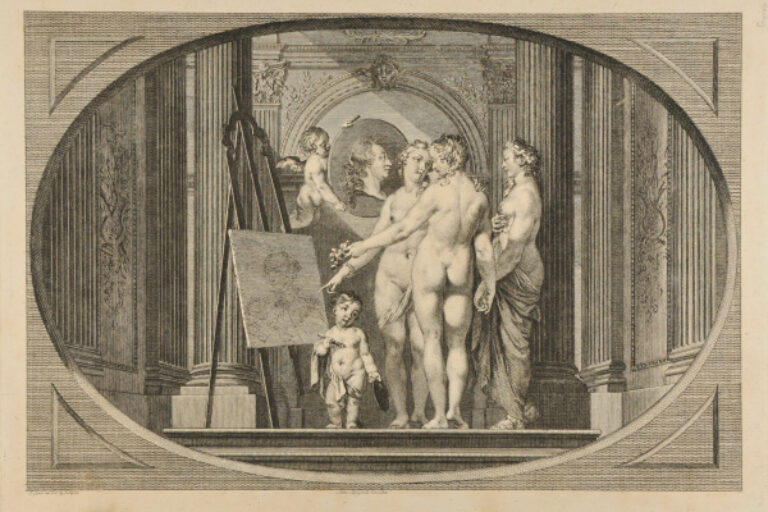 THE THREE GRACES STANDING BEFORE TWO PORTRAITS