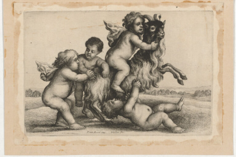 FOUR SMALL BOYS AND A REARING GOAT