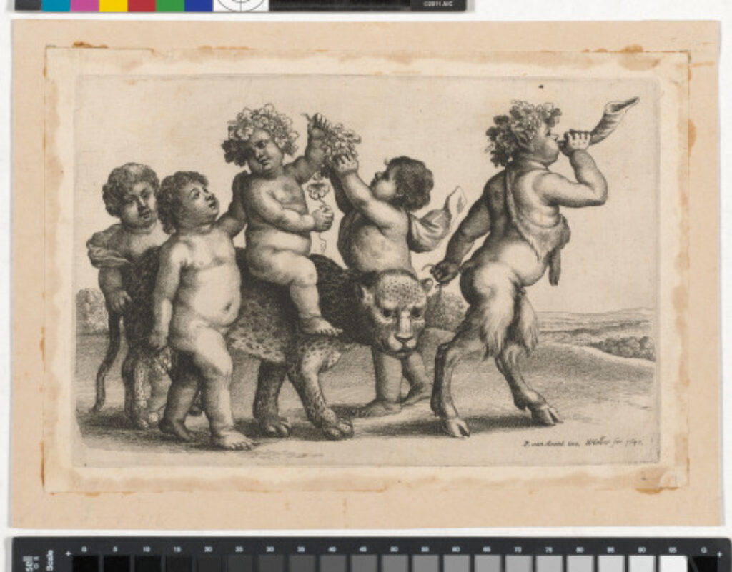 Young Bacchus Riding a Leopard Led by a Satyr Blowing a Horn