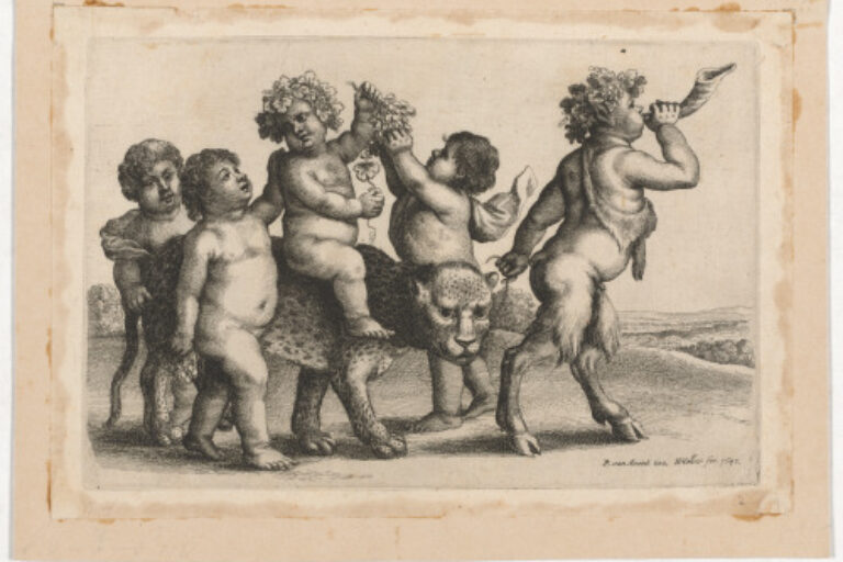 YOUNG BACCHUS RIDING A LEOPARD LED BY A SATYR BLOWING A HORN