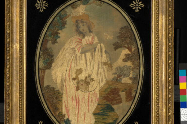 GIRL GATHERING FLOWERS IN HER APRON