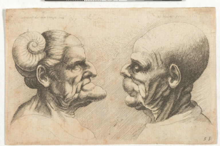 TWO DEFORMED HEADS FACING EACH OTHER