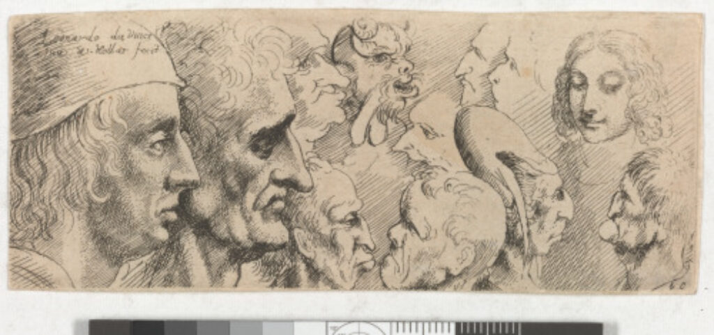 Twelve Small Heads on One Plate, in the Middle, at the Top, Head of a Satyr