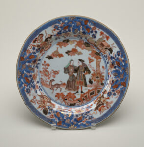 Dutch Market Plate Decorated with a Foreign Couple Walking in a Garden