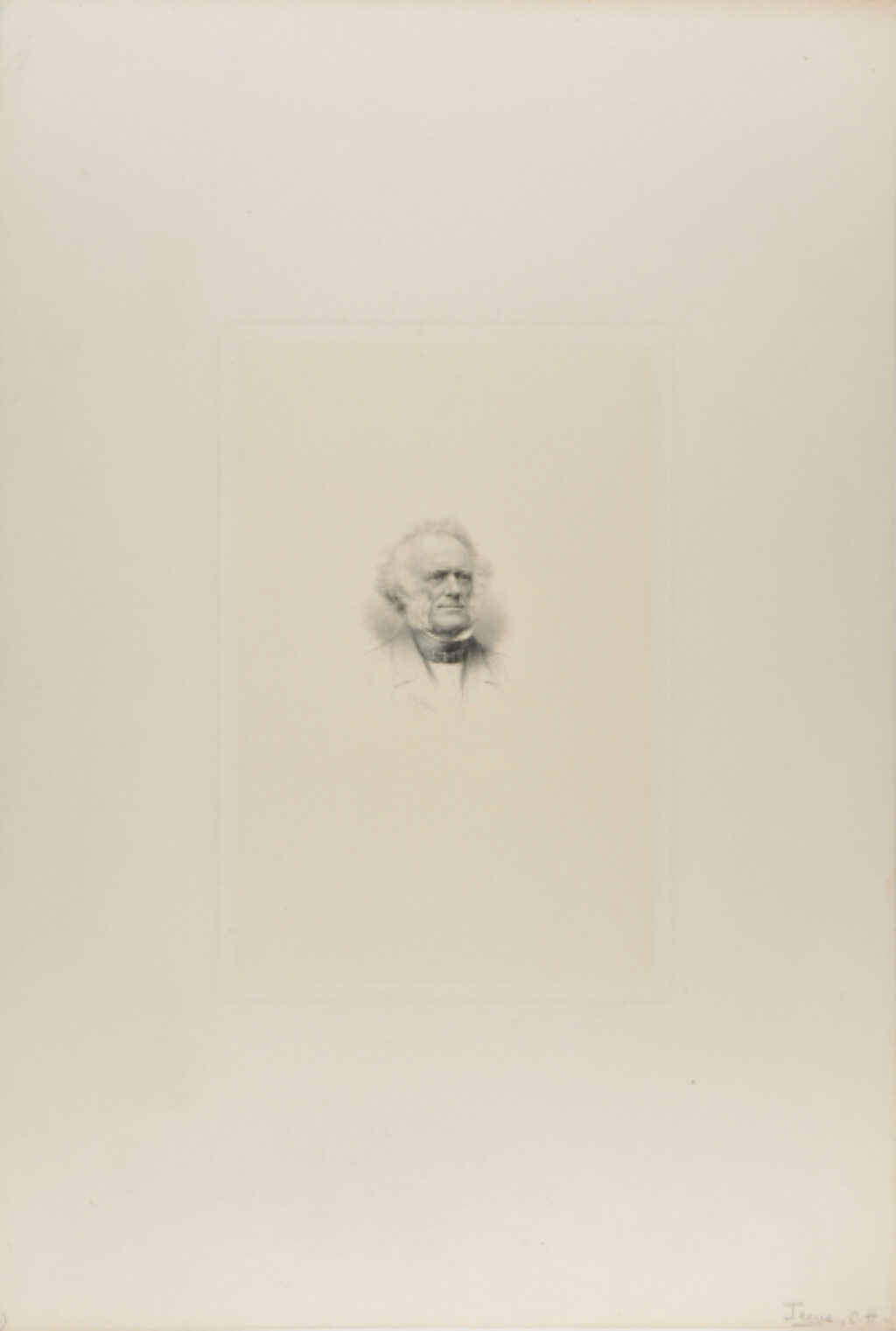 Portrait of Man with Bushy White Hair and Sideburns