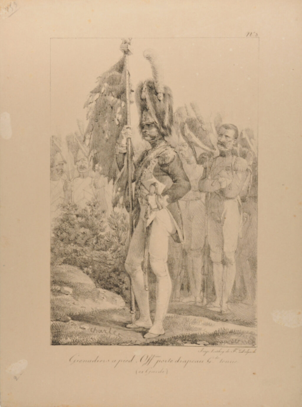 Grenadiers a pied, officier porte drapeau