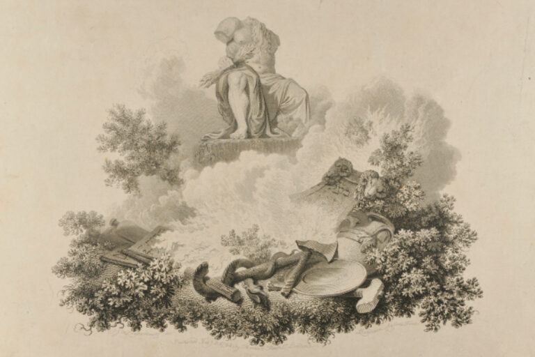 ALLEGORICAL PLATE, WITH HEADLESS STATUE OF JOVE