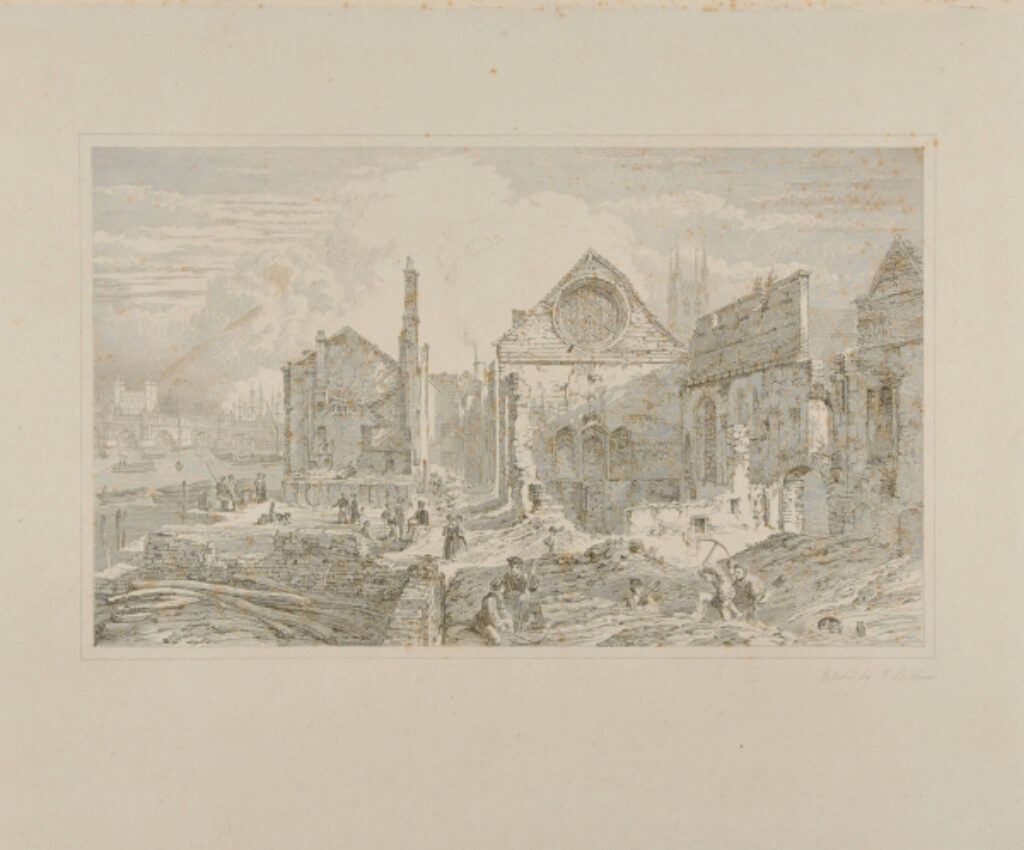 Workman Demolishing a Church by a River
