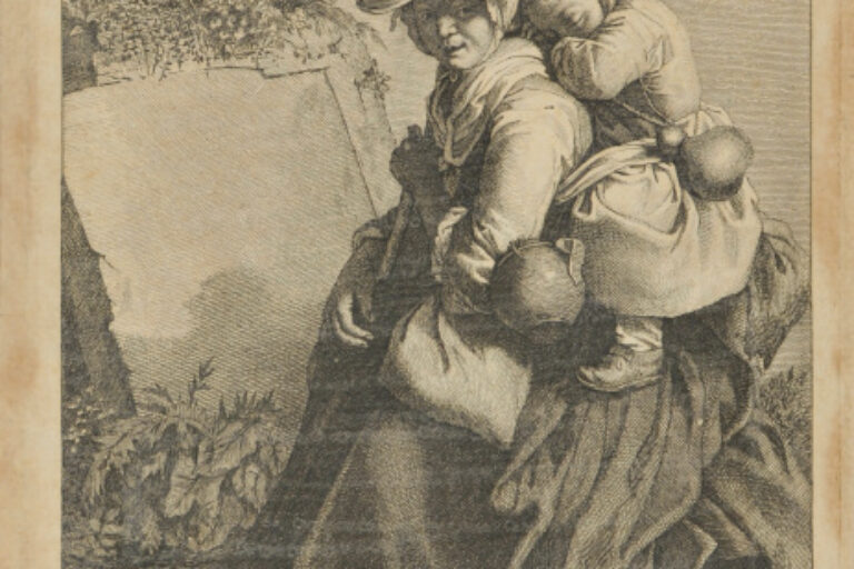 WOMAN WITH SLEEPING CHILD ON BACK