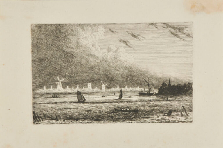 MARINE, WITH WINDMILLS IN THE BACKGROUND