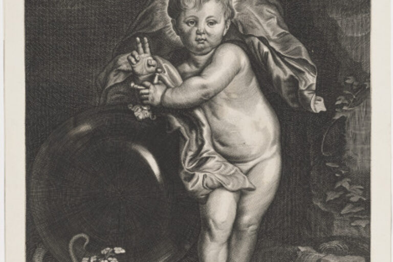 CHRIST AS A CHILD BLESSING, WITH GLOBE AND SNAKE