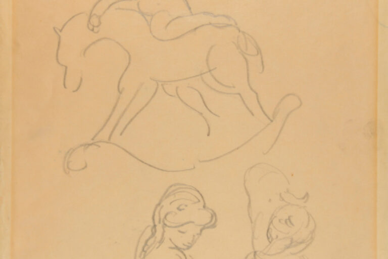 UNTITLED (SKETCHES OF CHILD ON A ROCKING CHAIR AND TWO WOMEN)