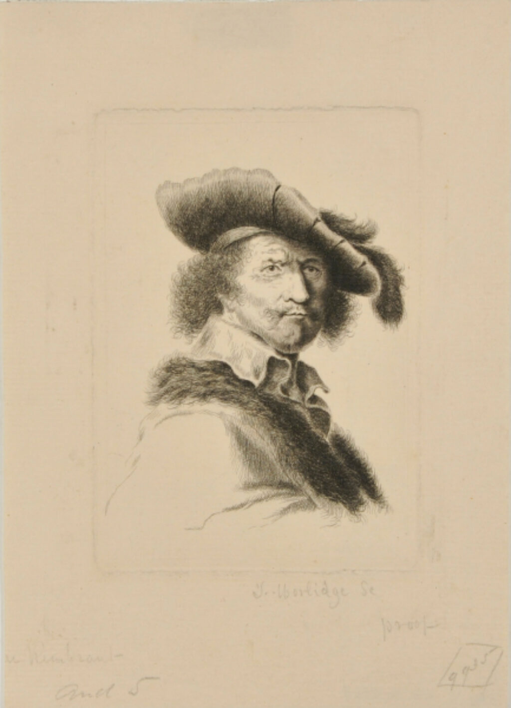Portrait of a Man with Curly Hair, Wearing a Cap with Feathers