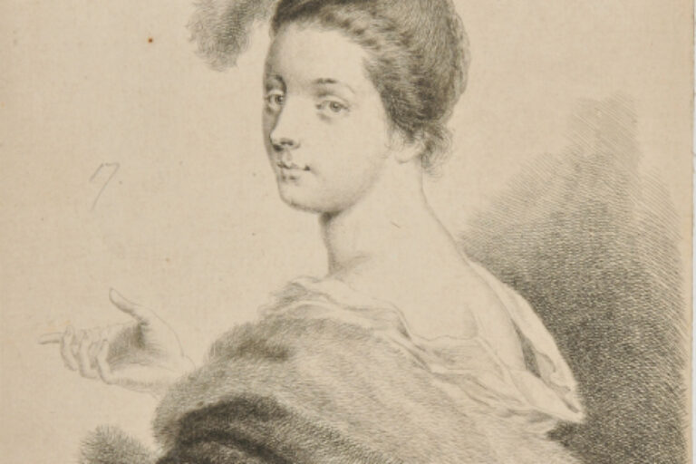 HALF LENGTH OF LADY WEARING PLUMES IN HER HAIR