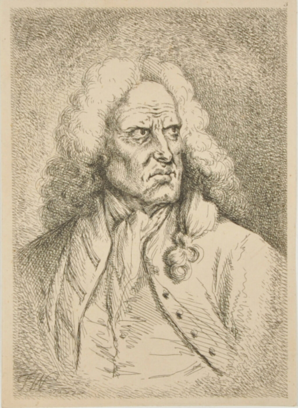 Portrait Head of an Old Man with Long Curly Wig