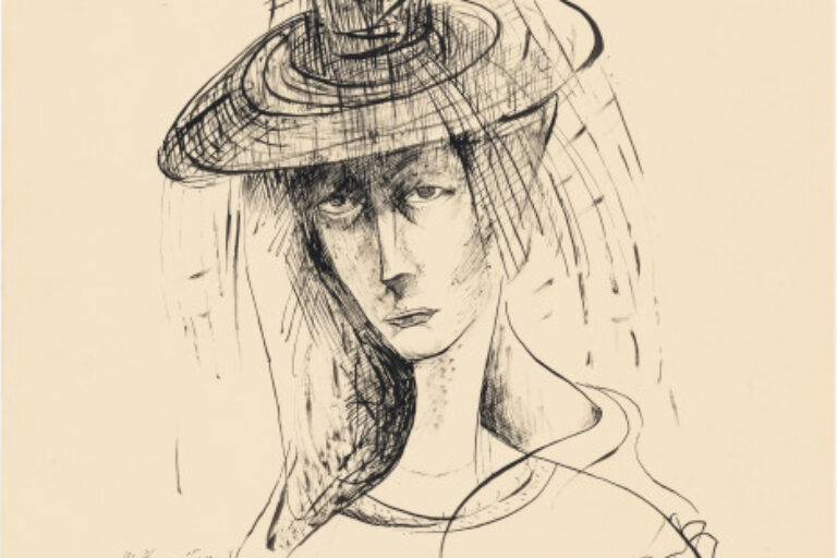 WOMAN WEARING A FEATHER VEIL HAT