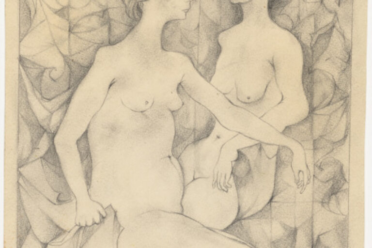 TWO WOMEN AGAINST AN ANGULAR BACKGROUND
