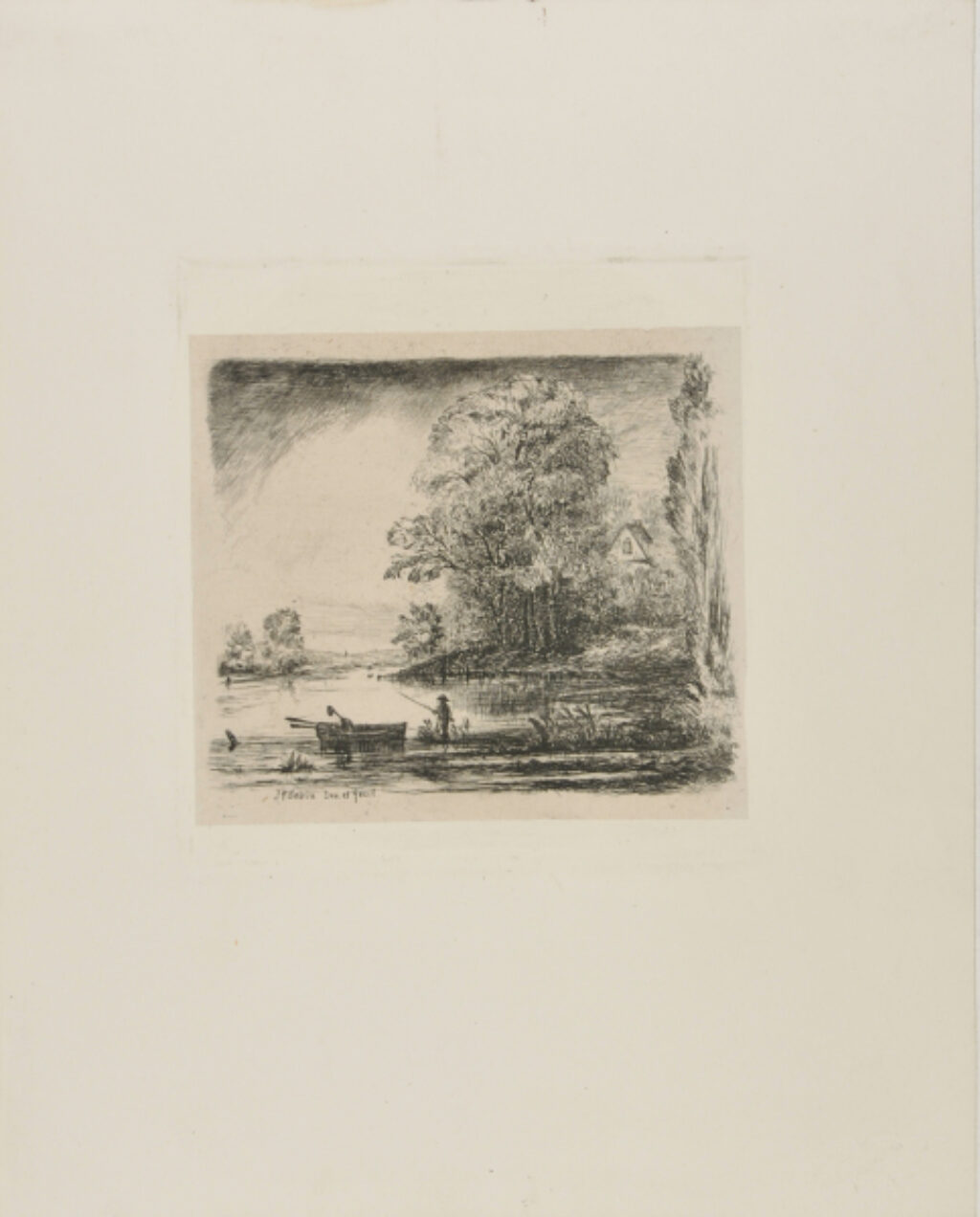 River Landscape with Man Fishing