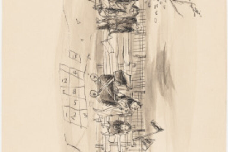 LETTER TO J. BLANKFARD MARTENET WITH A DRAWING OF PEOPLE SITTING ON BENCHES IN A PARK