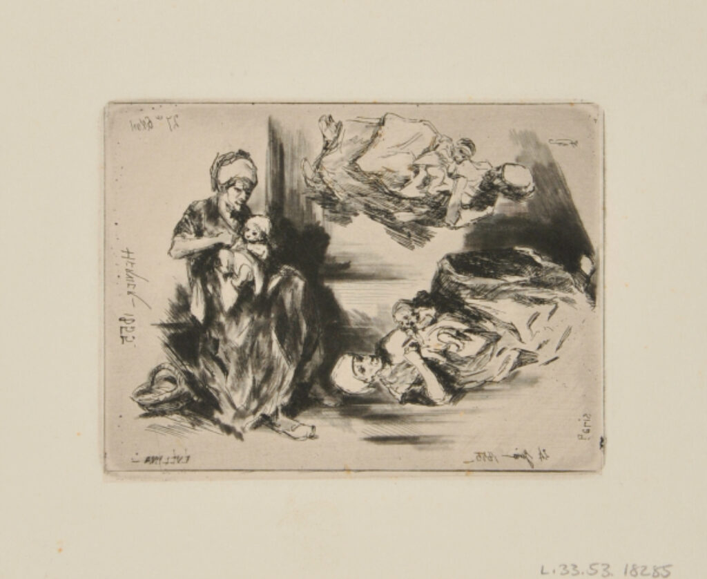 Trois Croquis d’une Femme Tenant un Enfant