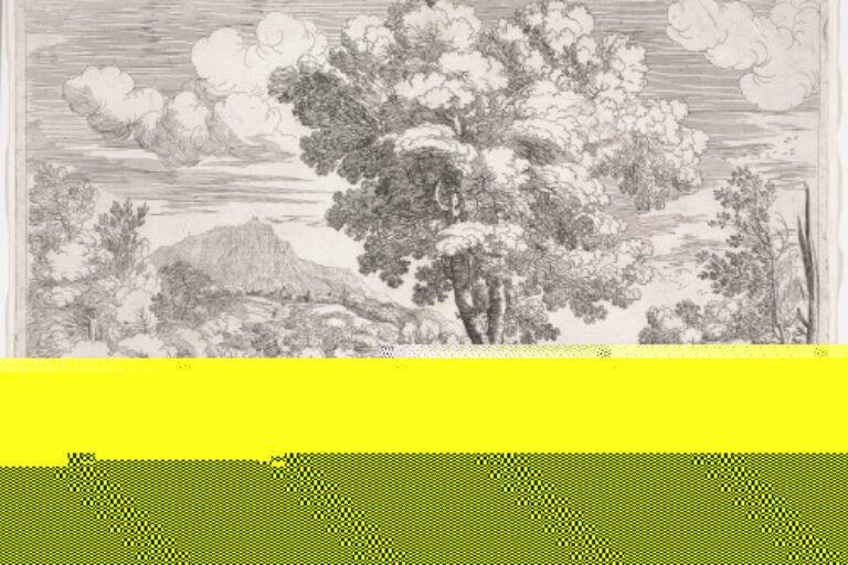 LANDSCAPE WITH A BIRD PERCHED ON A TREE STUMP