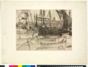 Vue d’un port avec voiliers et canots