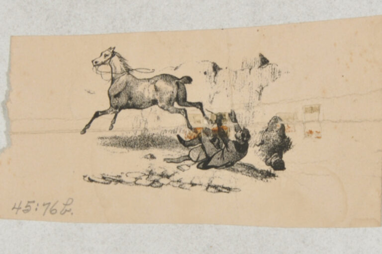 VIGNETTE FROM "THE VARIOUS PLEASURES OF EQUITATION ILLUSTRATED IN TWENTY-TWO SKETCHES WHICH ALL SHOW HORSEMEN BEING INJURED"