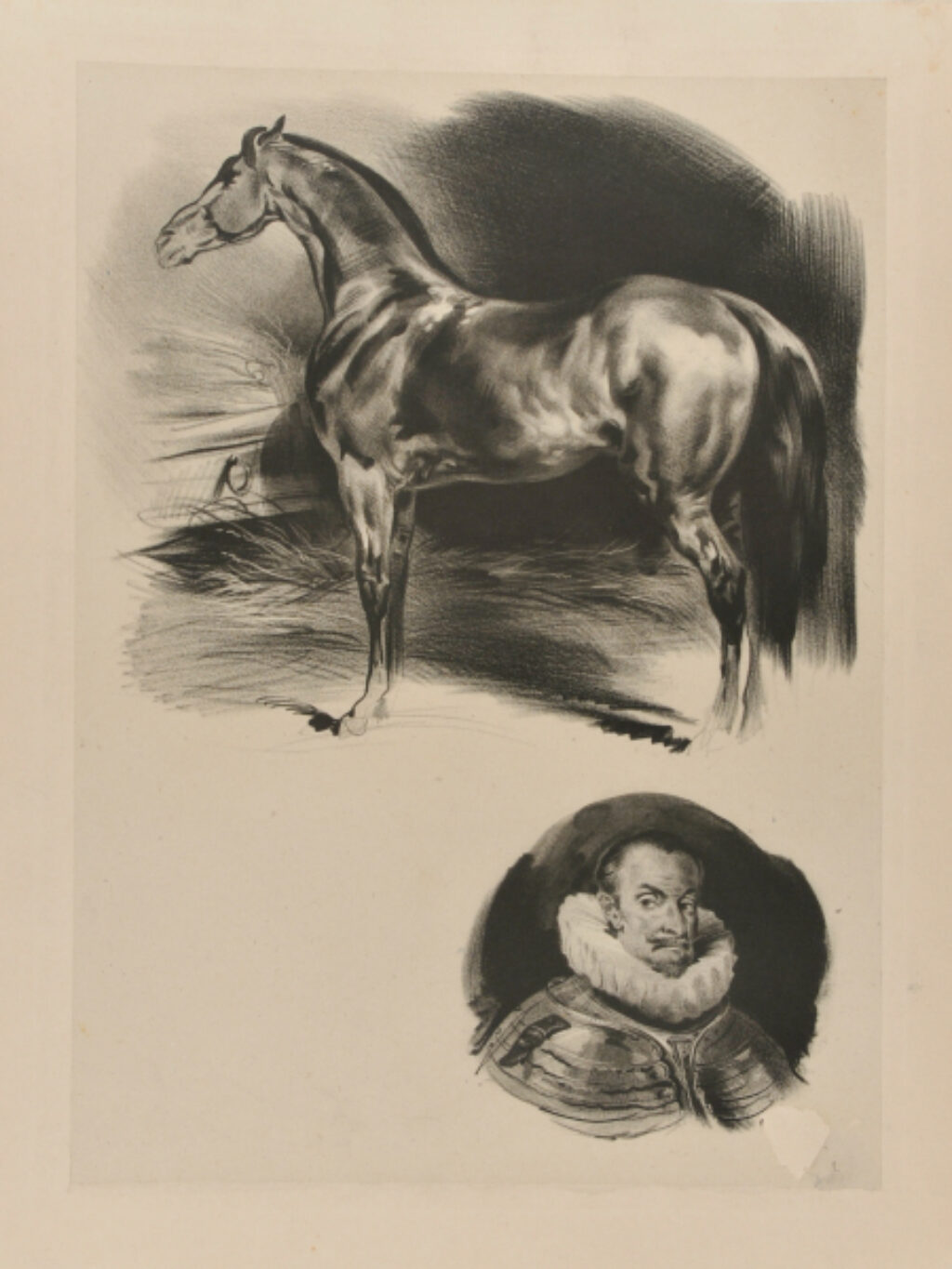 Horse, with Portrait of a Man Wearing a Ruff Below