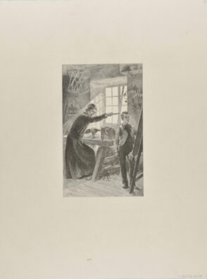 Studio Scene with Two Male Figures, One in Front of an Easel