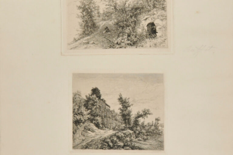 LANDSCAPE WITH FIGURE SEATED ON A HILLSIDE [TOP]; LANDSCAPE WITH FIGURES NEAR A CROSS [BOTTOM]