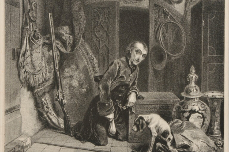 INTERIOR WITH MAN KNEELING ON THE FLOOR