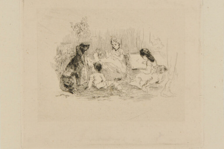 FAMILY SCENE WITH DOG