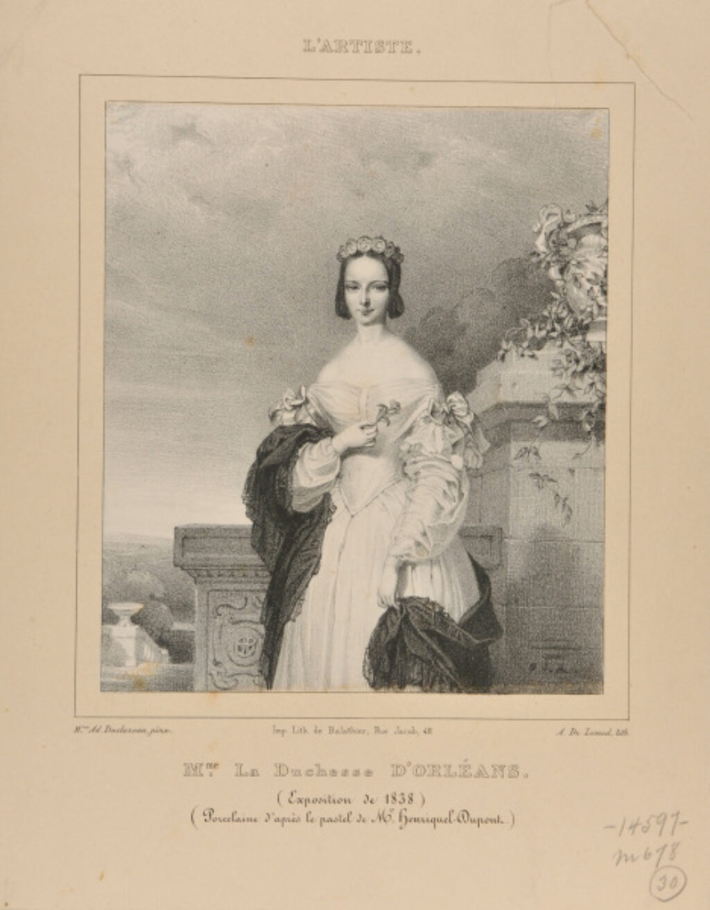 Madame la Duchesse d’Orléans (Exposition de 1838) (Porcelaine d’après le pastel de Mr. Henriquet-Dupont), after Mme. Ad. Ducluzeau