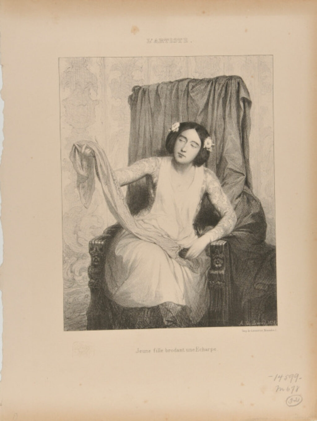 Jeune Fille Brodant une Écharpe