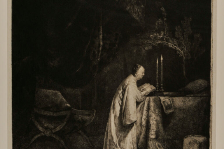 PRIEST WRITING AT AN ALTAR